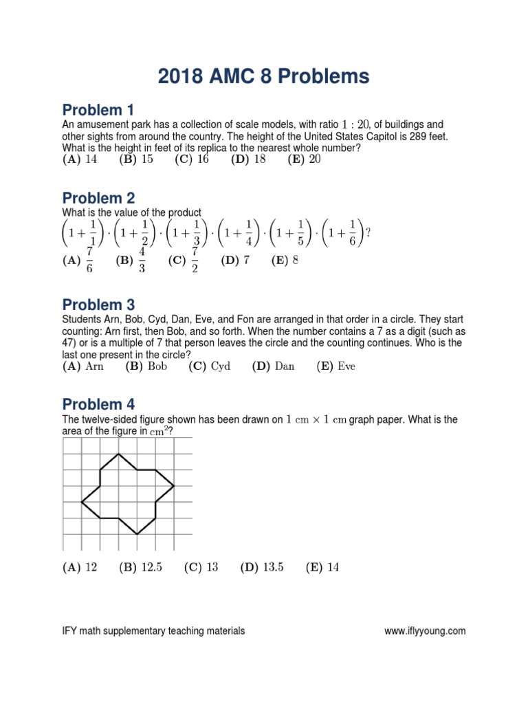 2018 AMC 8 Problems PDF Area Elementary Mathematics