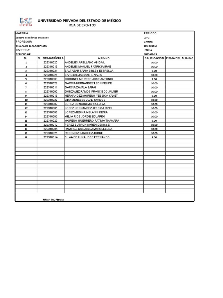 Resultados Exentos Derecho OP 2023 | PDF