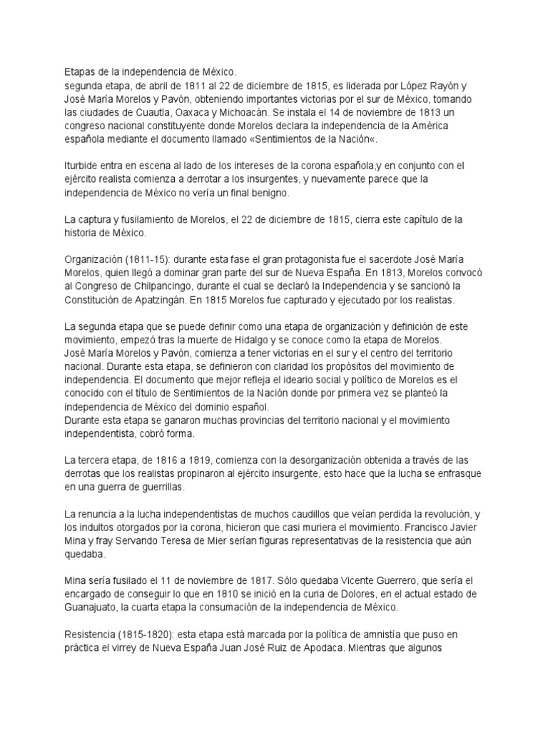 Etapas de La Independencia de México PDF Militares de mexico