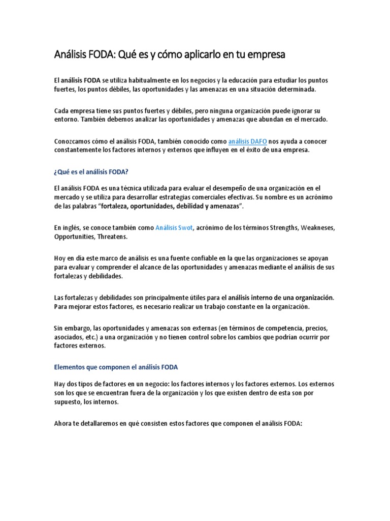 Análisis FODA: Guía práctica empresarial | PDF | Análisis FODA | Marketing