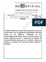 Sección Quinta Tomo Ccxii Tepic, Nayarit 13 de Abril de 2023 Número: 068 Tiraje: 030