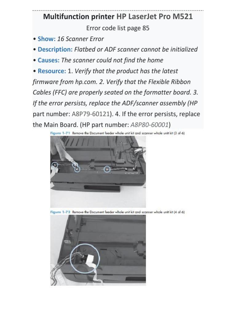 HP M521 Scanner Error 16 Solutions | PDF