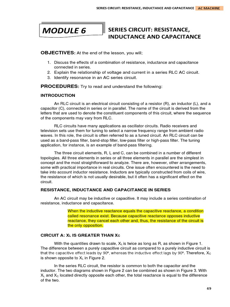 MODULE 6 SERIES CIRCUIT RESISTANCE INDUCTANCE AND CAPACITANCE PDF