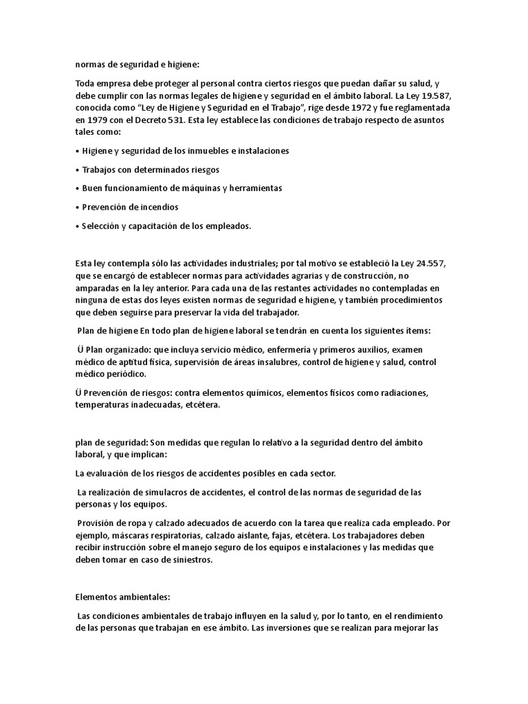 Normas de Seguridad e Higiene | PDF | Factores humanos y ergonomía ...
