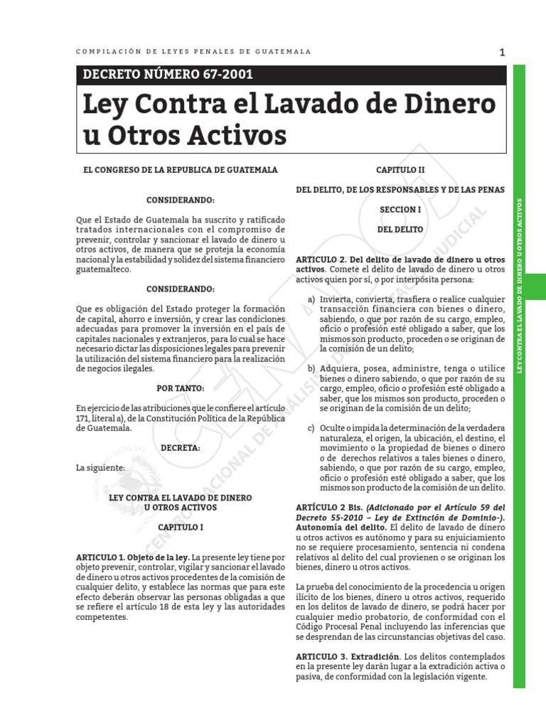 Ley Contra el Lavado de Dinero en Guatemala | PDF