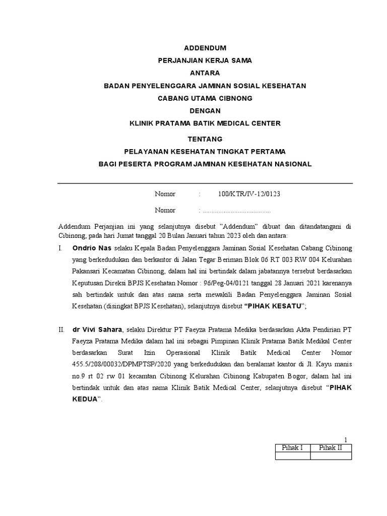 Lampiran 6b1. Addendum Klinik Pratama - Batik Medical Center | PDF