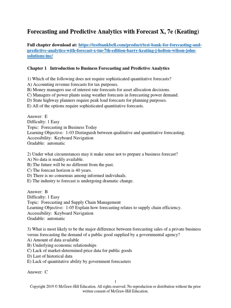 Test Bank For Forecasting and Predictive Analytics With Forecast X TM