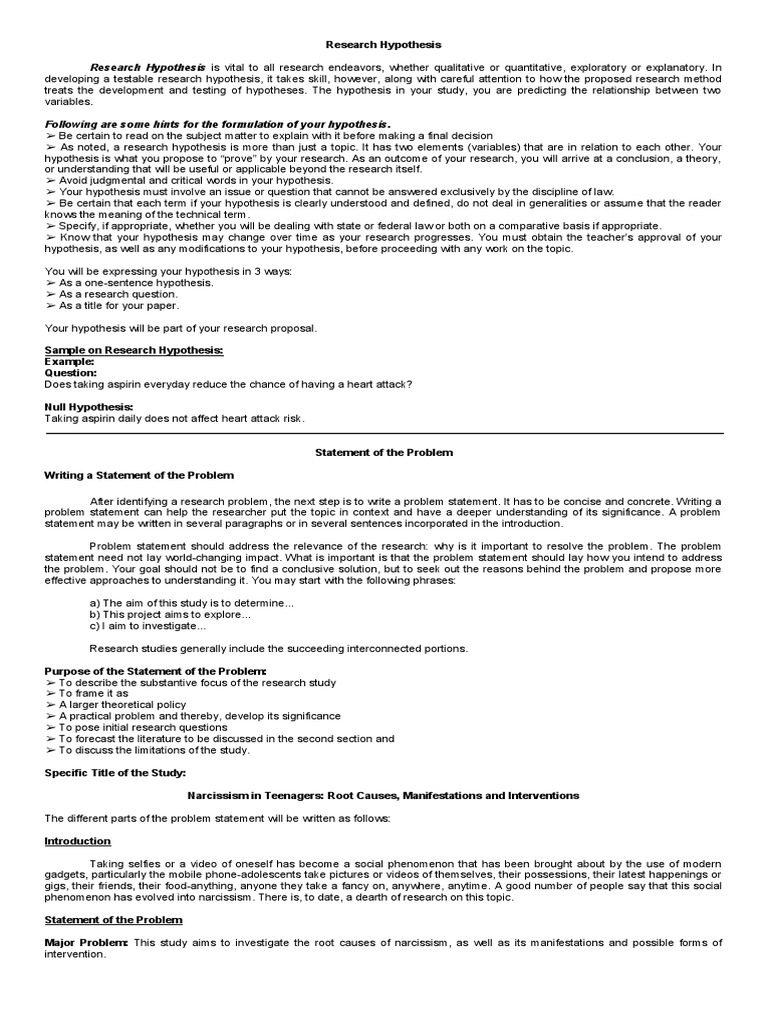 Crafting Effective Research Hypotheses | PDF | Hypothesis | Narcissism