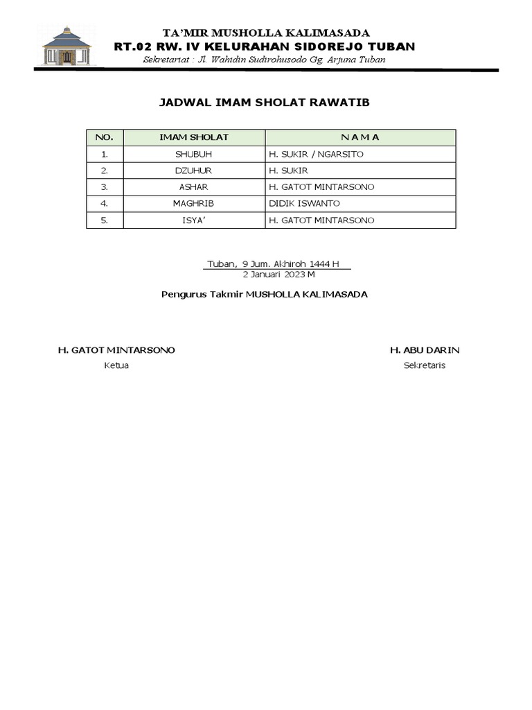 Jadwal Imam Sholat Rawatib Pdf