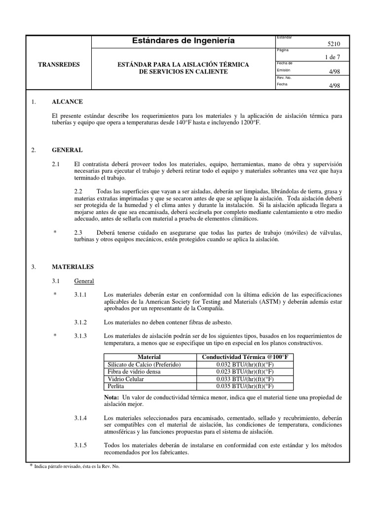 Estándar de Aislación Térmica 5210 | PDF | Tubería (transporte de ...