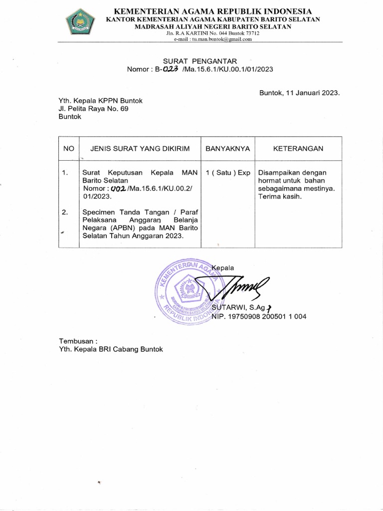 Spesimen Tanda Tangan Pejabat MAN | PDF
