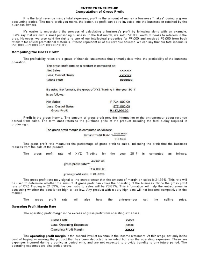 Gross Profit PDF Return On Investment Expense