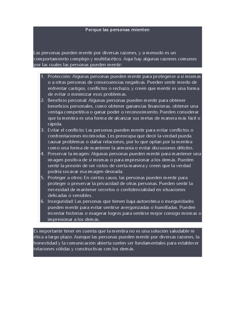 Razones por las que las personas mienten | PDF | Crecimiento personal y ...