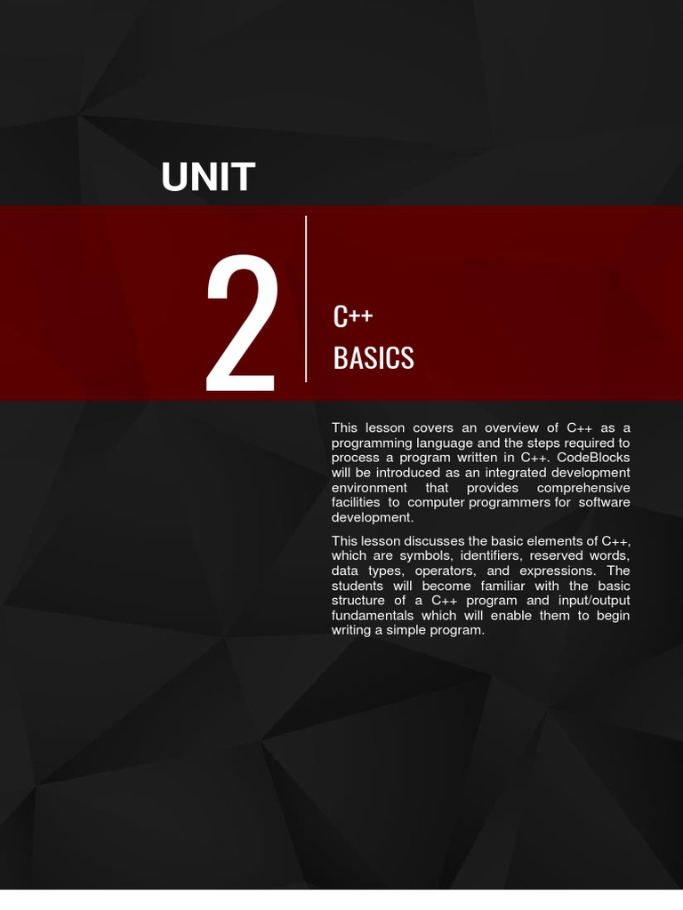 Unit-2 C++ Basics-Lesson 1 | PDF | C++ | Computer Program