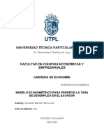 MOdelo Econométrico Explicación de La Tasa de Desempleo en Ecuador