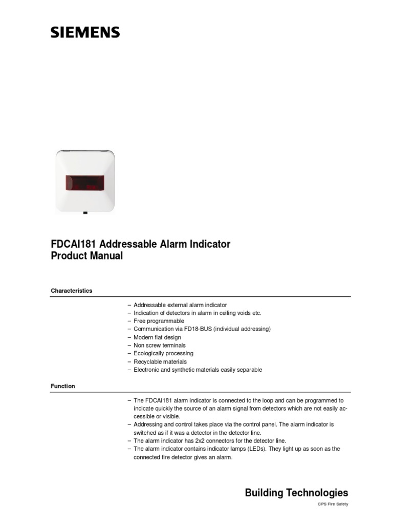 FDCAI181 Alarm Indicator Manual | PDF | Sensor | Electrical Connector
