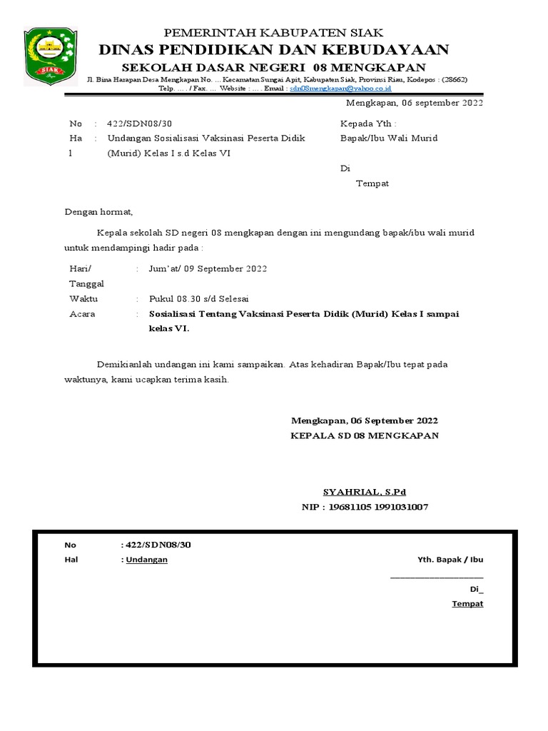 Surat Undangan Wali Murid | PDF