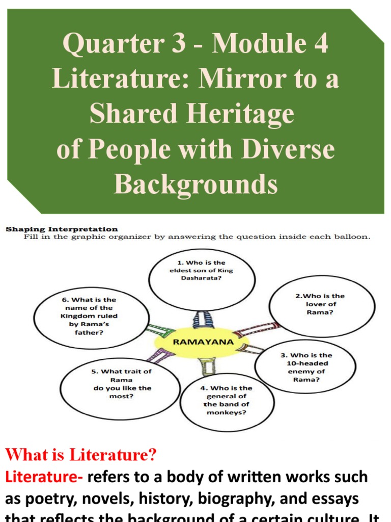 Quarter 3 Module 4 Analyze Literature As A Mirror To A Shared Heritage