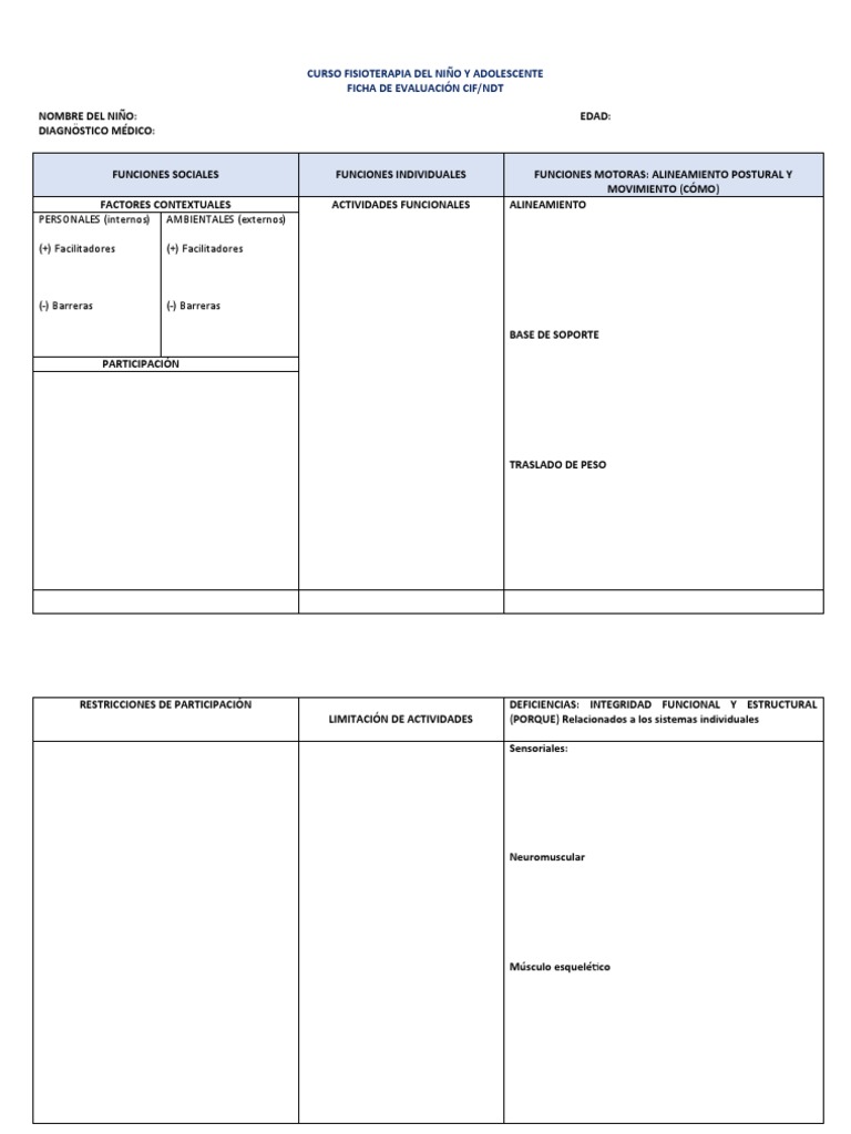 Ficha de Evaluación CIF/NDT en Fisioterapia | PDF