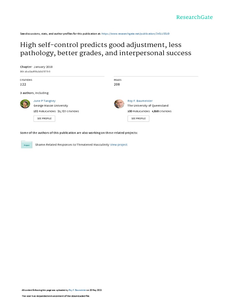 Self-Control and Life Outcomes | PDF | Self Control | Self-Management