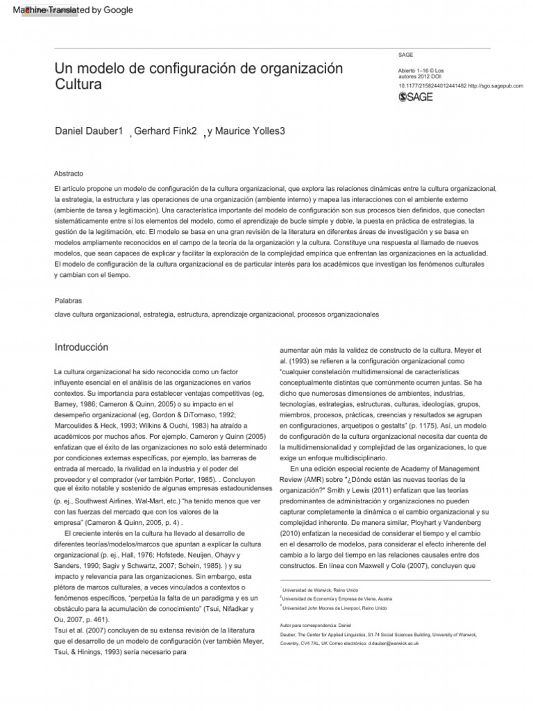 Dauber et al 2012 a configuration model of organizational culture pdf