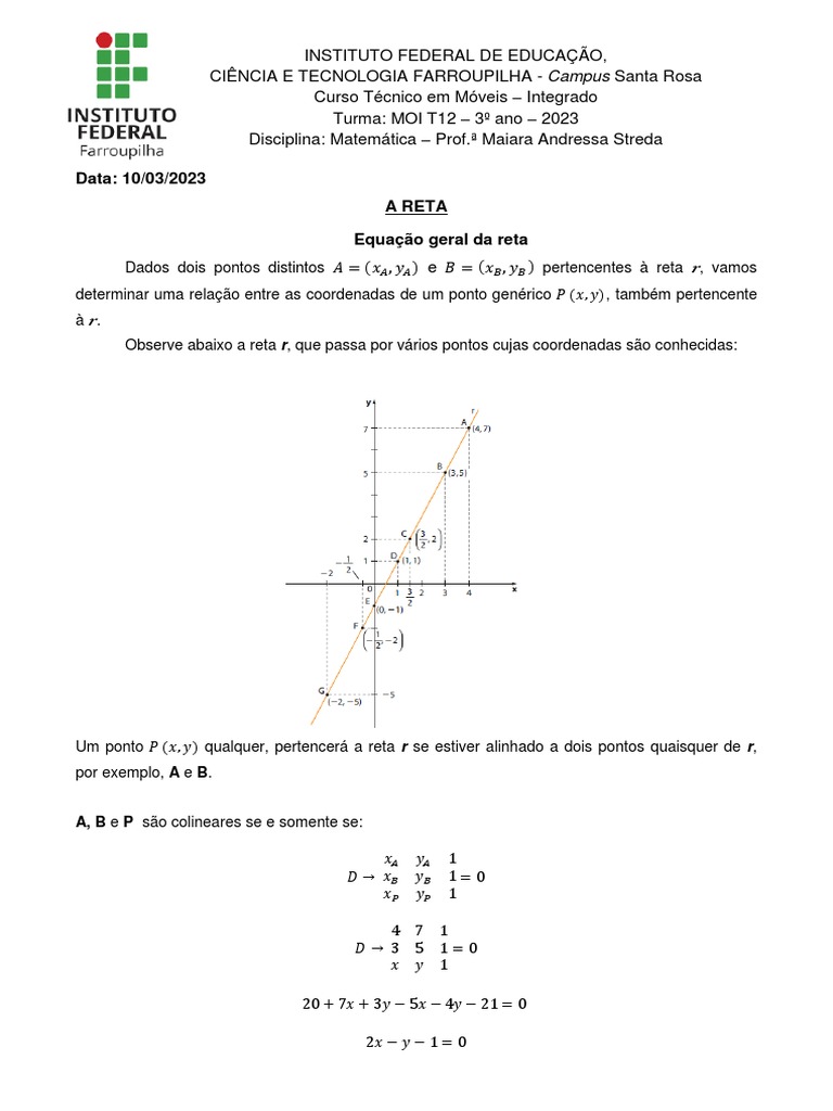 Equação Geral Da Reta | PDF | Equações | Linha (Geometria)