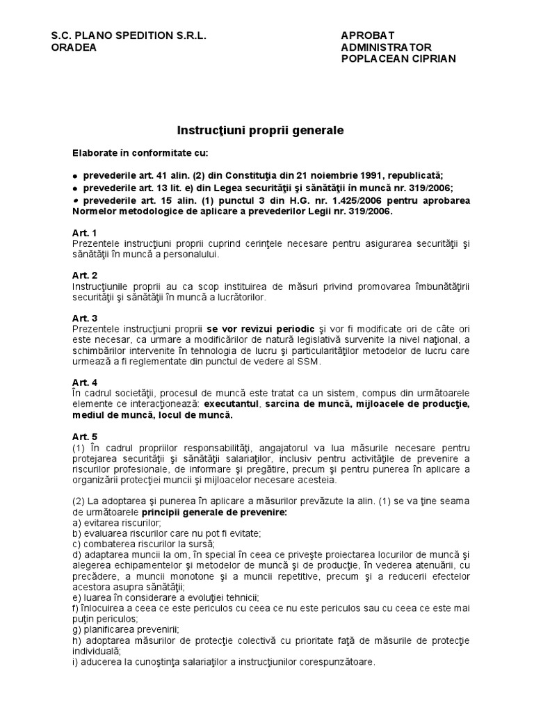 Instructiuni Proprii Generale | PDF