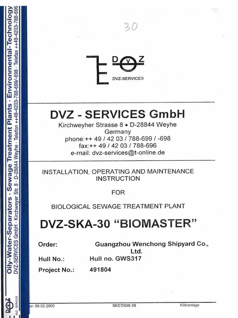 DVZ-SKA-30 Biomaster Sewage System | PDF | Sewage Treatment | Pump