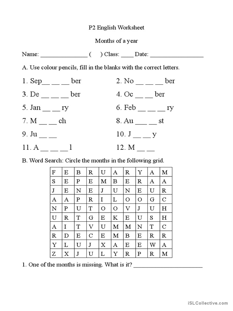 Month Worksheet | PDF