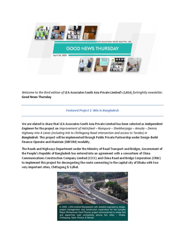 LASA Newsletter: Project Updates & Training | PDF | Road | Bangladesh