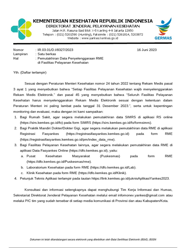 Pemutakhiran Data RME Kesehatan 2023 | PDF
