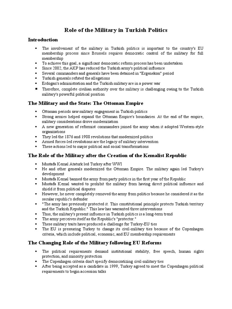 Military's Role in Turkish Politics | PDF | Turkey | Mustafa Kemal Atatürk