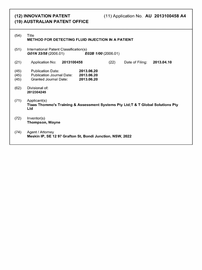 Innovation Patent 11 Application No Au 2013100458 A4 19 Australian