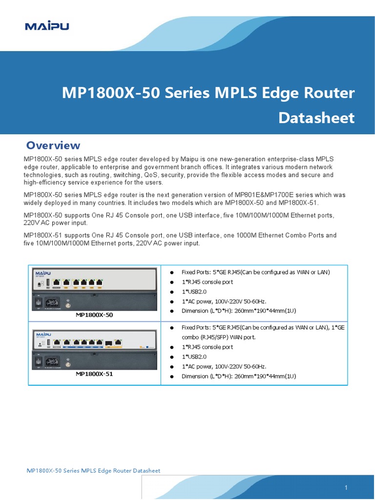 MP1800X-50 MPLS Edge Router Specs | PDF | I Pv6 | Networking