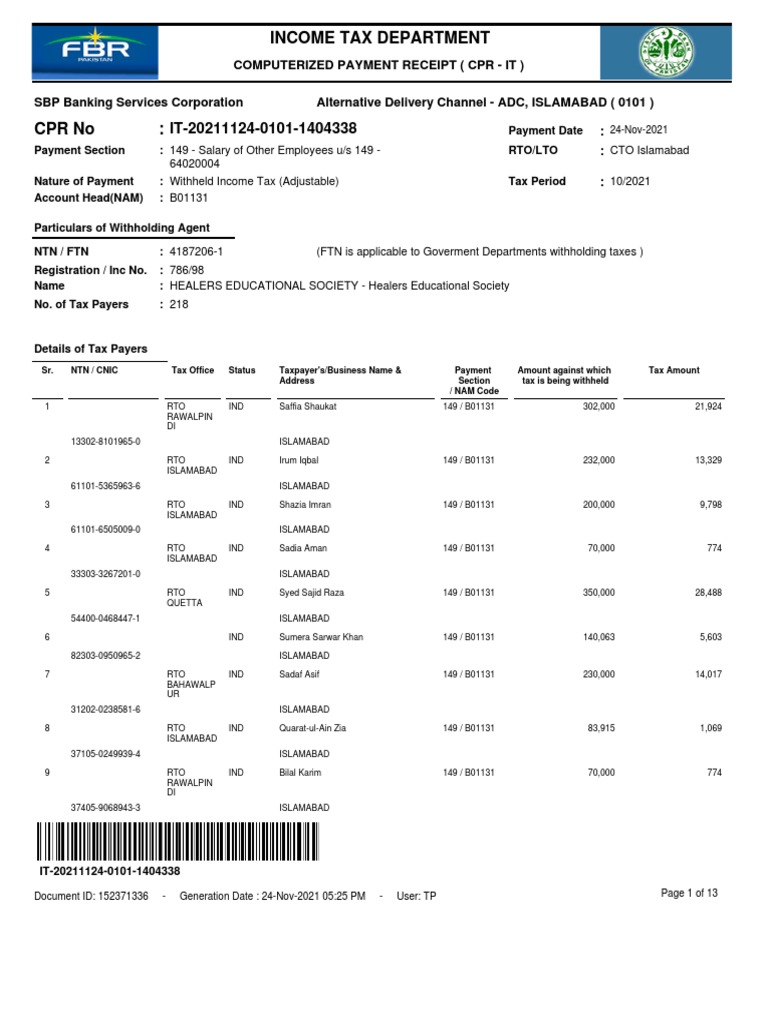 Islamabad Income Tax Withholding Report | PDF | Taxes | Money
