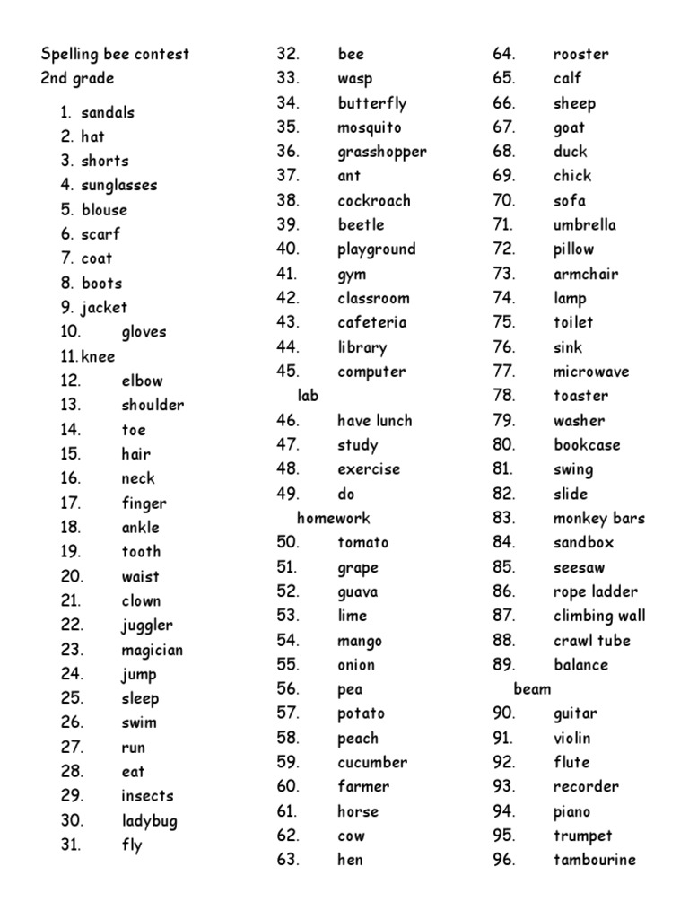 Spelling Bee Contest 2nd Grade | PDF