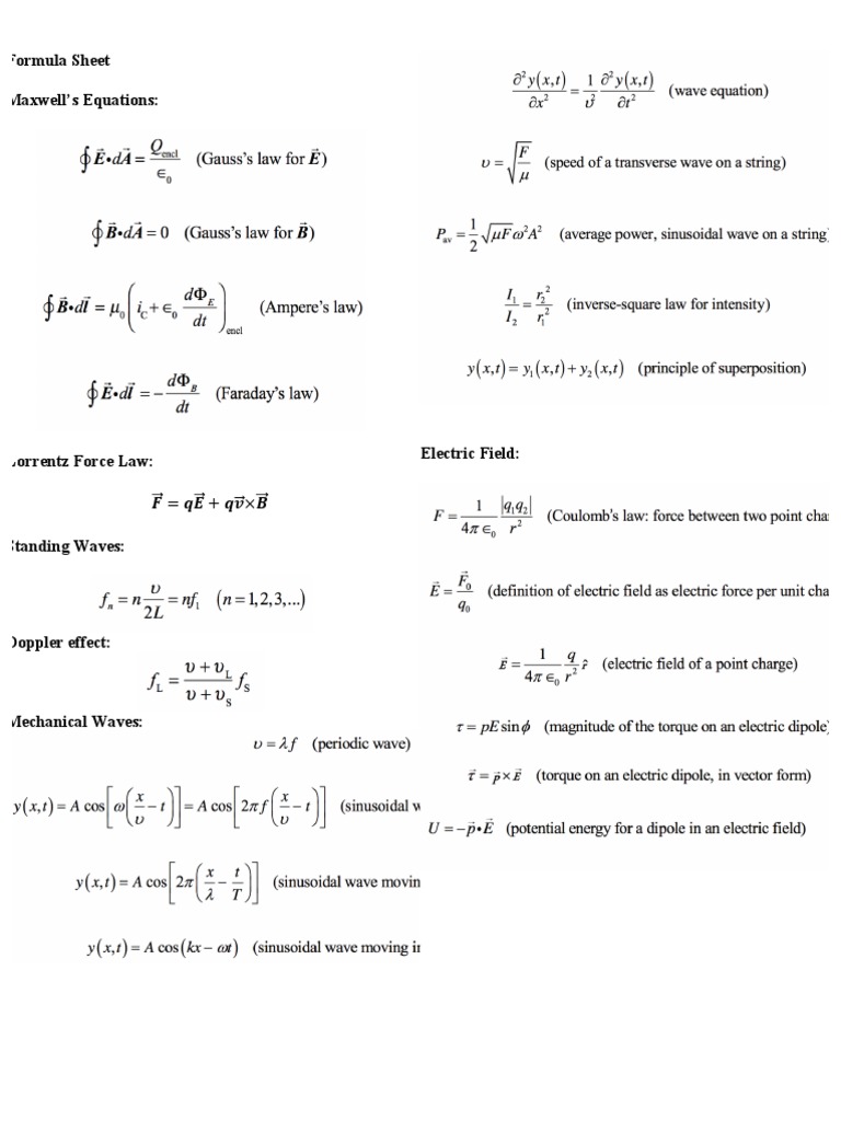 Formula Sheet | PDF