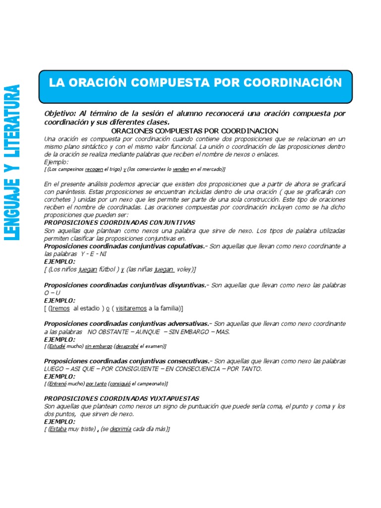 Oraciones Compuestas por Coordinación | PDF | Oración (Lingüística ...