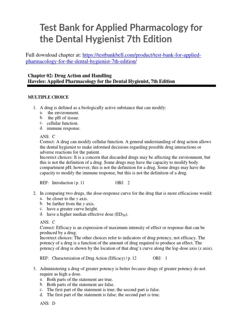 Test Bank For Applied Pharmacology For The Dental Hygienist 7th Edition
