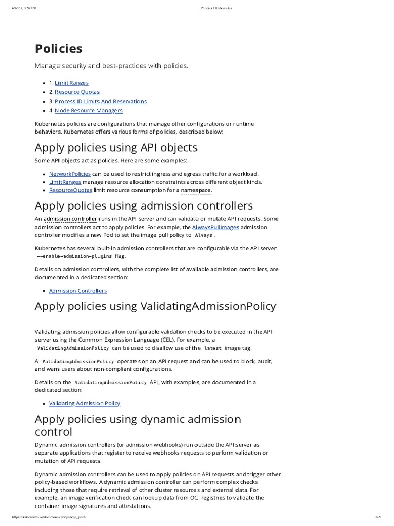 Policies kubernetes pdf software computer programming