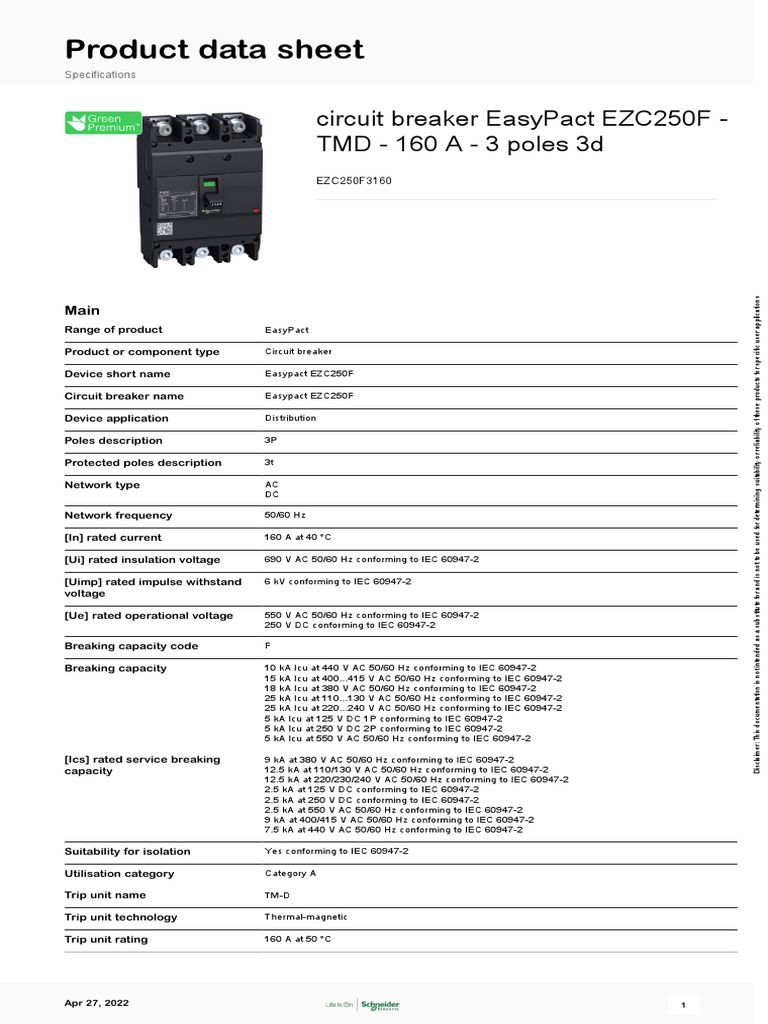 EasyPact EZC - EZC250F3160 | PDF | Alternating Current | Electrical Network