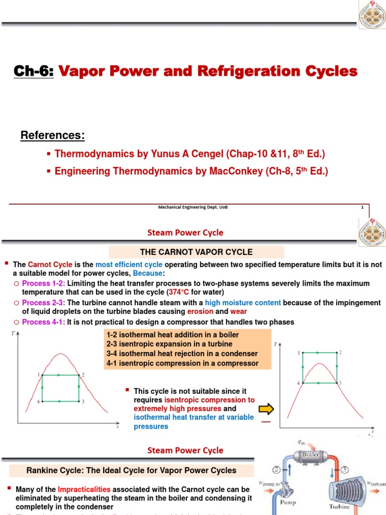 Ch6 Vapor Power and Refrigeration Cycle PDF Steam Steam Engine