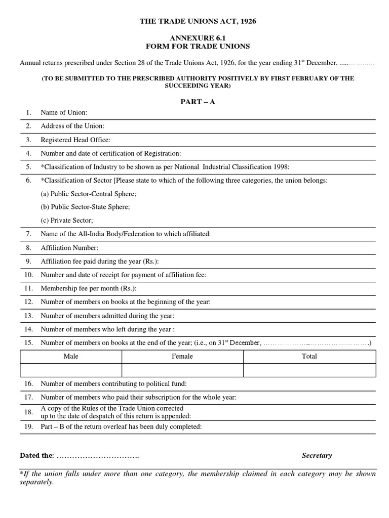 FORM_FOR SUBMITTING THE ANNUAL RETURNS UNDER THE TR_UNION_ACT (1) | PDF ...