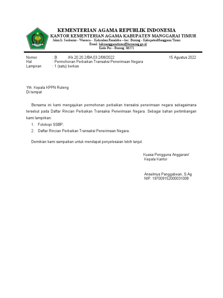 Permohonan Perbaikan Transaksi Negara | PDF