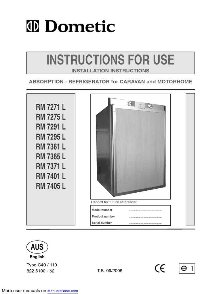Manual Dometic RM 7401 L PDF Refrigerator Mains Electricity