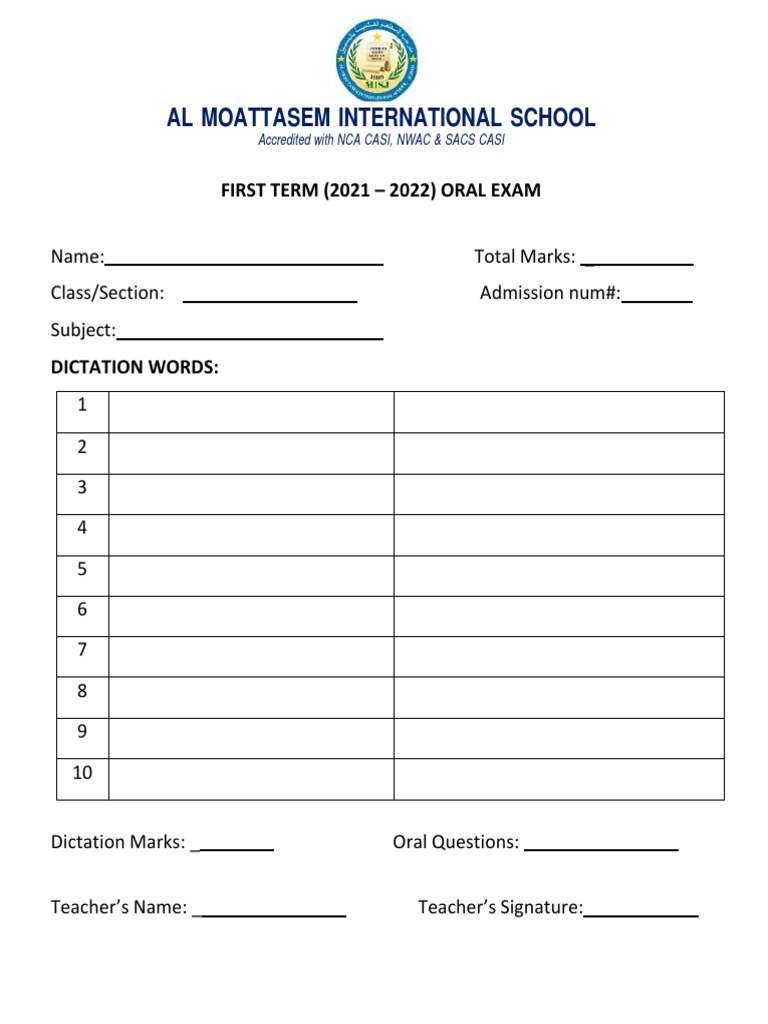 2021-22 Oral Exam Dictation Form | PDF