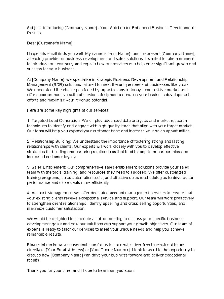 BDR Introduction Email Template | PDF | Business