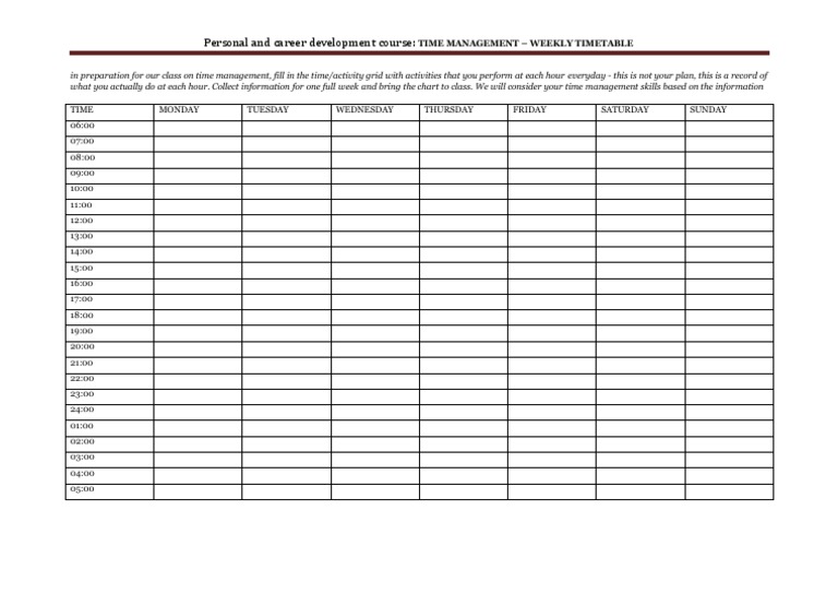 Time management grid pdf