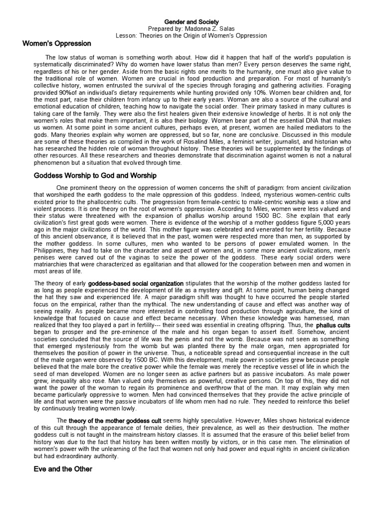 The Origin of Women's Oppresion PDF Adam And Eve Adam