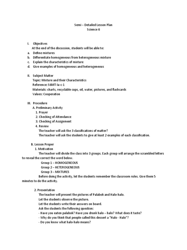 SD Lesson Plan in Science 6 | PDF | Mixture | Lesson Plan